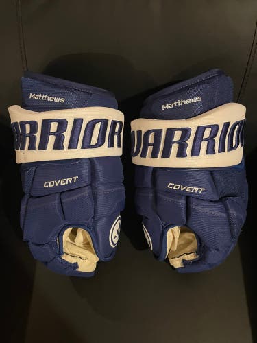 Auston Matthews Blue Warrior Covert QRE Pro Hockey Gloves 14” Pro Stock Toronto Maple Leafs