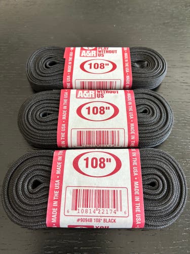 Figure Skate Laces, 108” Black, Three Pairs New