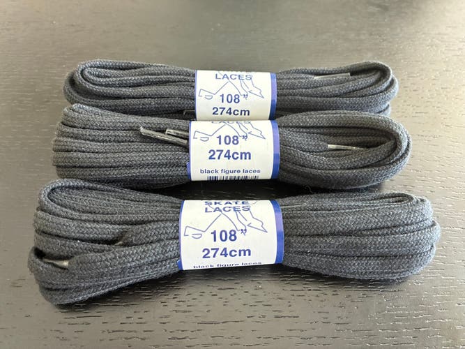 Figure Skate Laces, 108” Black, Three Pairs New