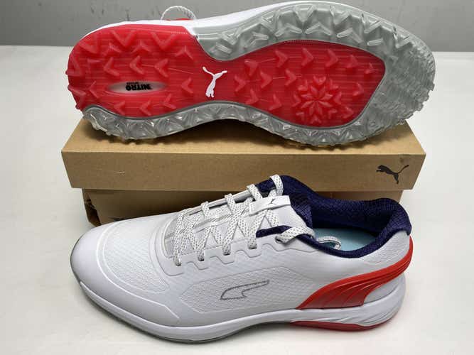 Puma Alphacat Nitro Golf Shoes White Red Navy Blue Men's SZ 9.5 (378692 02)