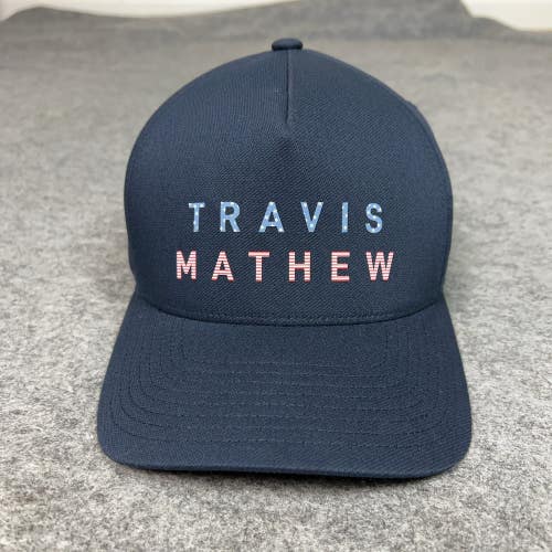 Travis Mathew Hat Cap Snap Back Navy Blue Flexfit Golf Athletic Mens USA Logo