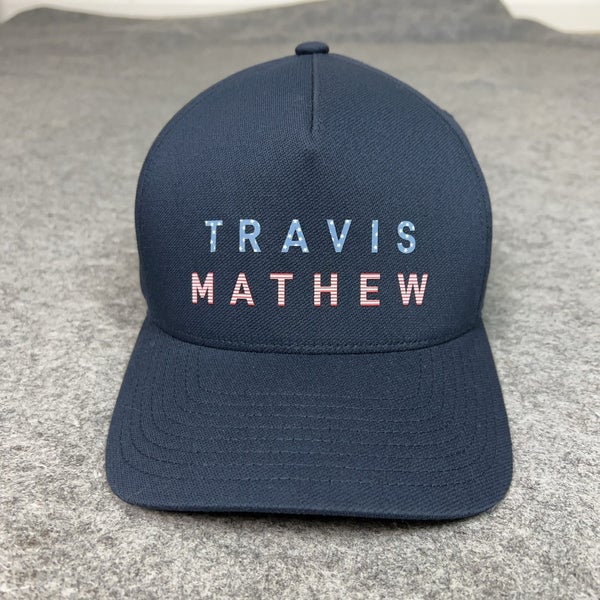 Travis Mathew Hat Cap Snap Back Navy Blue Flexfit Golf Athletic Mens USA Logo