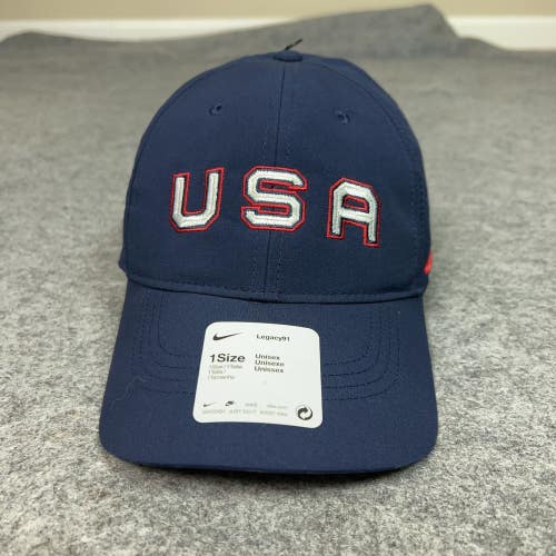 USA Hat Cap Strap Back One Size Navy Blue NHL Hockey Nike Dri Fit Sports Unisex