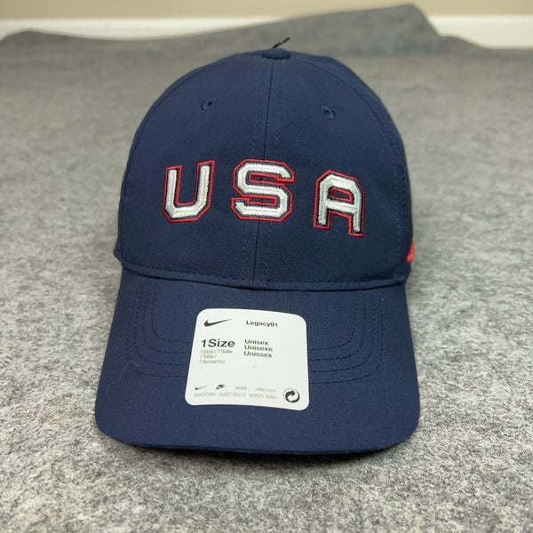 USA Hat Cap Strap Back One Size Navy Blue NHL Hockey Nike Dri Fit Sports Unisex