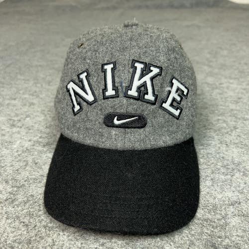Vintage Nike Hat Cap Strap Back Gray Wool Blend Embroidered Swoosh One Size Mens