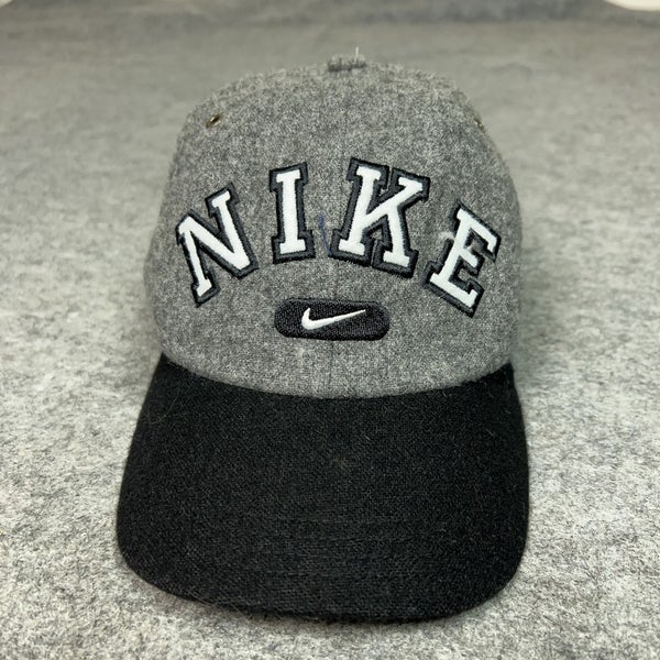 Vintage Nike Hat Cap Strap Back Gray Wool Blend Embroidered Swoosh One Size Mens