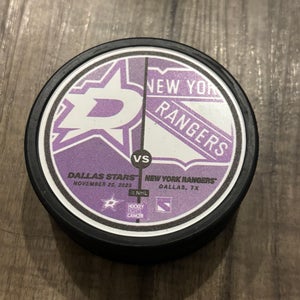 New York Rangers vs Dallas Stars NHL Hockey Fights Cancer Hockey Puck 11/20/2023