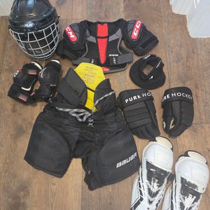 Youth Medium Kids Hockey Starter Kit (Used) with player gear bag