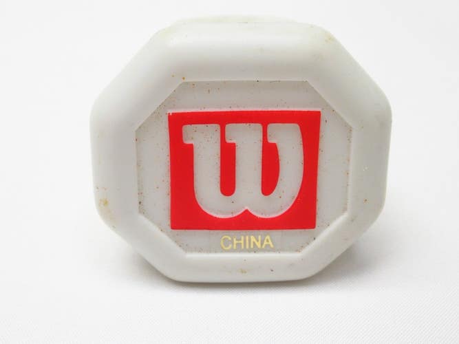 WILSON WHITE/RED OLD STYLE TENNIS RACQUET BUTTCAP. SIZE #3 (4 3/8) + STAPLES
