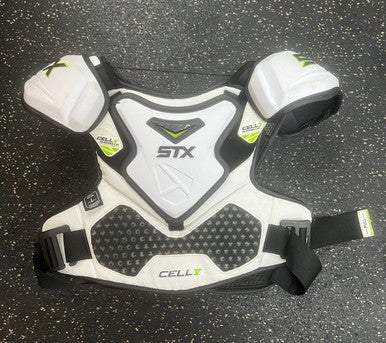 Used STX CELL V Lacrosse Shoulder Pads White LG 11497-S000150613