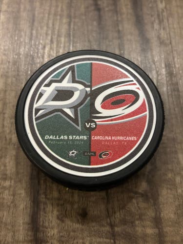 Carolina Hurricanes vs Dallas Stars NHL Match Up Hockey Puck 2/13/2024