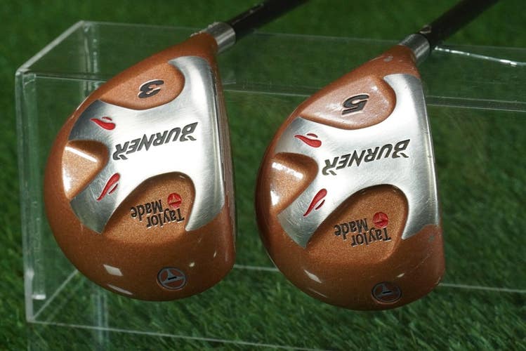 TAYLORMADE BURNER FAIRWAY WOODS 3 + 5 BUBBLE SHAFT S-90 PLUS STIFF LEFT ~ WOW!!