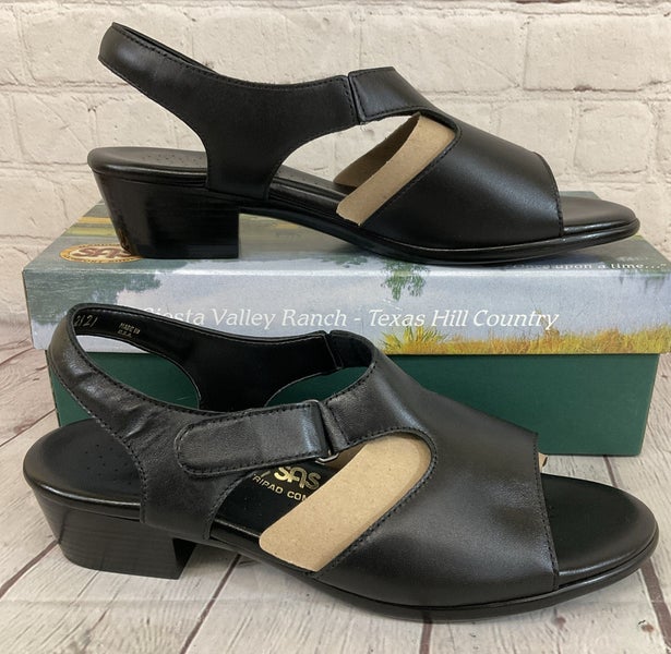SAS 1890-013 Women's SUNTIMER Heel Strap Leather Sandal Black US 10 N