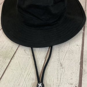 Hurley Solid Black Boonie Adjustable Neck Tie Outdoors Wide Brimmed Sun Hat