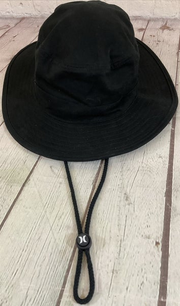 Hurley Solid Black Boonie Adjustable Neck Tie Outdoors Wide Brimmed Sun Hat
