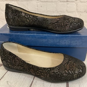 SAS 3240-615 Women's SCENIC Leather Ballet Flat Black Lace US 8.5 W
