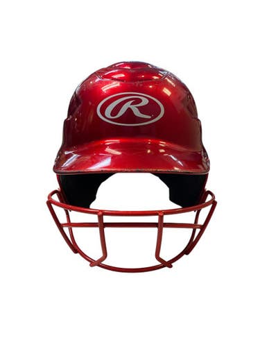 Used Rawlings RED HELMET W/MASK Batting Helmet w/Mask Red MD 11706-S000358976