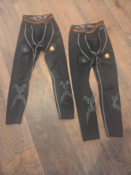 Set of 2 Black Small Boys Shock Doctor Compression pants with cup and velcro (Used)