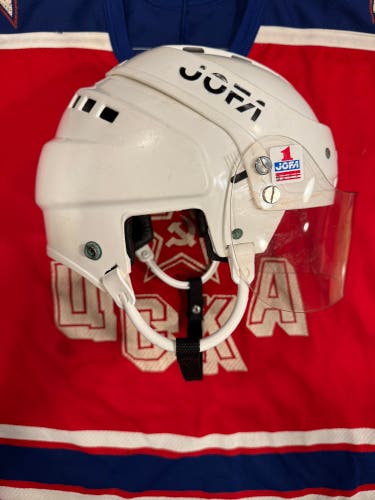 Large Jofa 366 Helmet (Used) With Jofa Visor-ette And Teemu Selanne Style Ear Straps