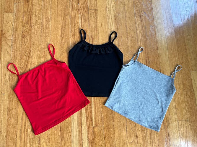 3 pack camisole Red Black Grey cropped Tank Top  women's XS Spaghetti straps