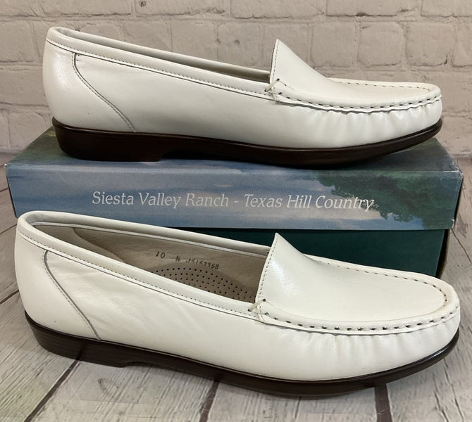 SAS 1550-001 Women's SIMPLIFY Leather Slip On Loafers White US 10 N