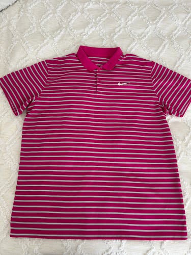 Nike Dri Fit Short Sleeve Golf Polo Shirt Men's Size XL Pink Striped