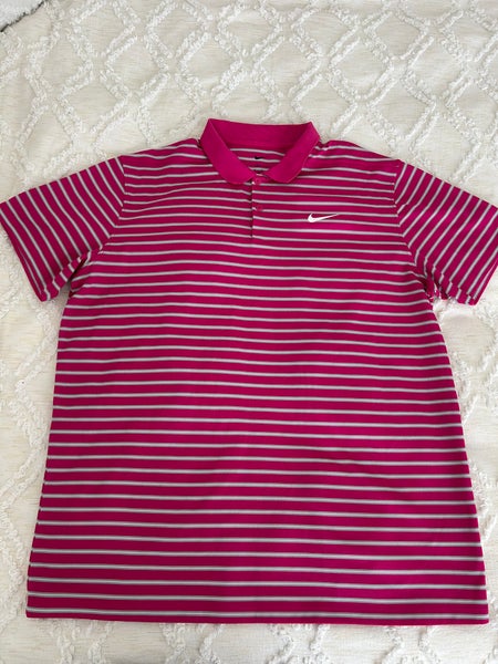 Nike Dri Fit Short Sleeve Golf Polo Shirt Men's Size XL Pink Striped