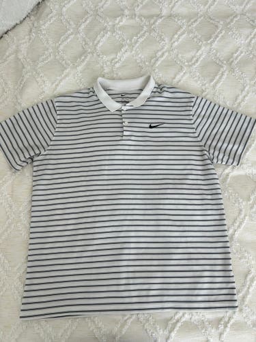 Nike Dri Fit Short Sleeve Golf Polo Shirt Men's Size XL White/black Striped