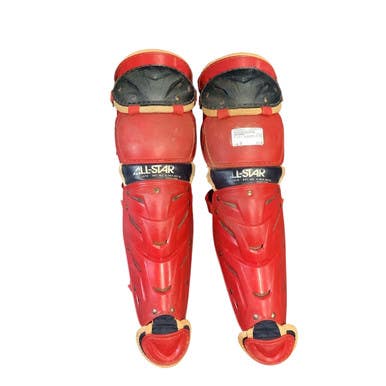 Used All-Star SHINGUARDS W/ KNEE SAVERS Catchers Leg Guards Red Junior 11479-S000399614