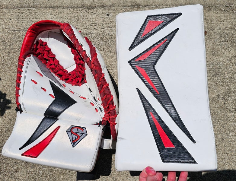 Factory Mad Custom White/Red/Black Senior Regular Glove & Blocker Set