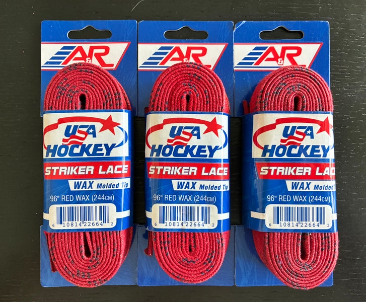 Three Pairs Waxed Red Hockey Laces, 96” New