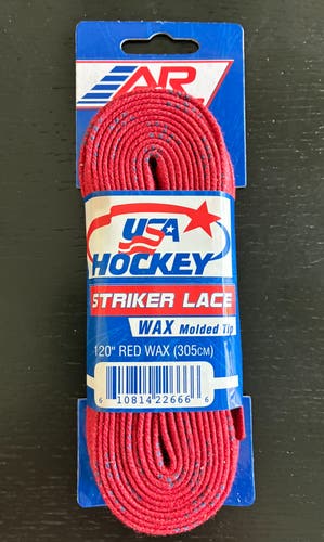One Pair Waxed Red Hockey Laces, 120” New