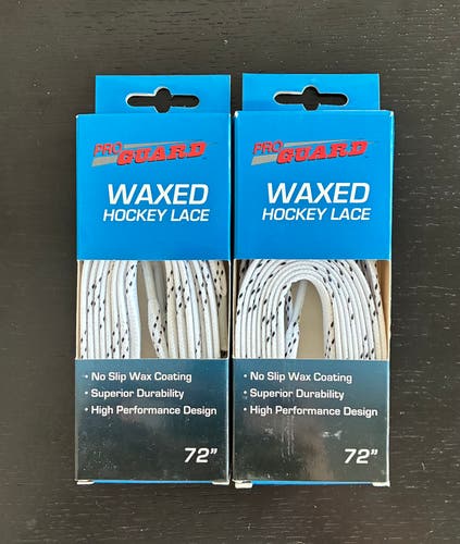 Two Pairs Waxed White Hockey Laces, 72” New