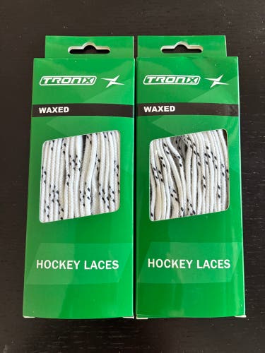 Two Pairs Waxed White Hockey Laces, 84” New