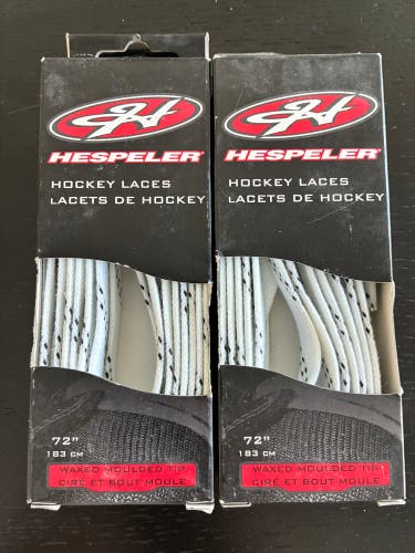 Two Pairs Waxed White Hockey Laces, 72” New