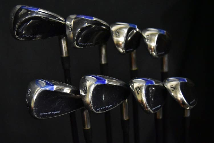 SNAKE EYES IRONS HYBRIDS SET 4-9, P, S IRONS, SENIOR FLEX, SHAFT 39" (5I), RH