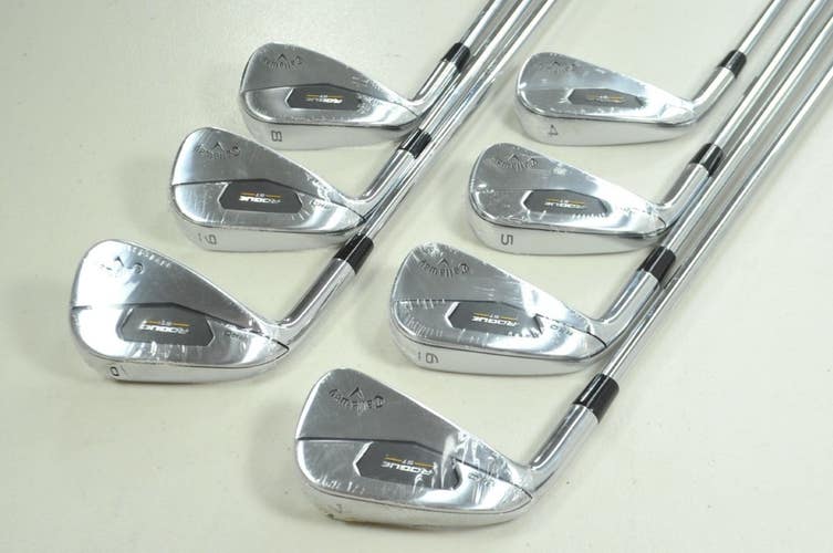 LEFT HANDED Callaway Rogue ST Pro 4-PW Iron Set Stiff Flex 105g Steel # 198617