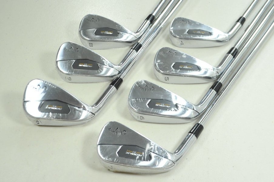 LEFT HANDED Callaway Rogue ST Pro 4-PW Iron Set Stiff Flex 105g Steel # 198617