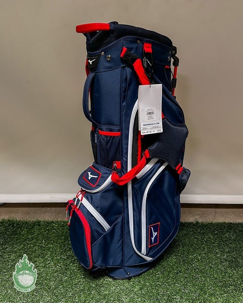 New With Tags Mizuno BR-DX Blue/White/Red 14-Way Stand Golf Bag with Rainhood