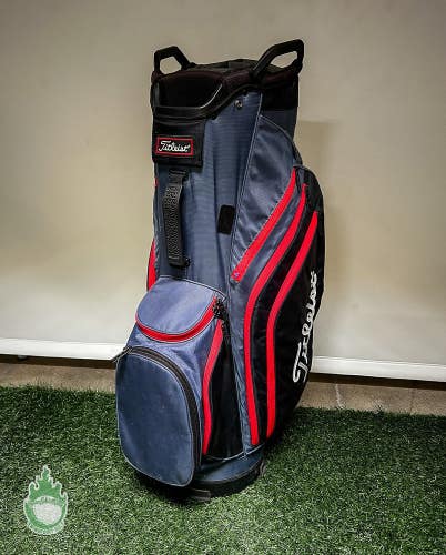 Used Titleist Golf Club Cart/Carry Bag 14-Way Divided 11 Pockets Blue & Red