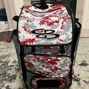 Boombah rolling baseball bag red camo