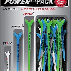 Zero Friction 3-Prong Tees Power Pack (1.75" White, 3" Blue, 4" Green, 50pk) NEW