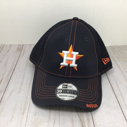 Houston Astros New Era 39Thirty Fitted Hat Size Medium Large Blue Orange Logo New