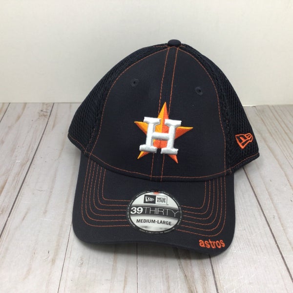 Houston Astros New Era 39Thirty Fitted Hat Size Medium Large Blue Orange Logo New