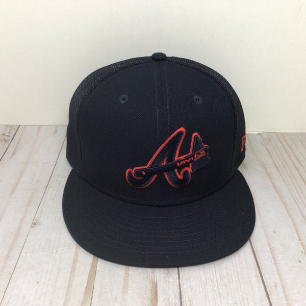 Atlanta Braves New Era 59Fifty Fitted Mesh Hat Size 7 3/8 Blue Red Logo (New)