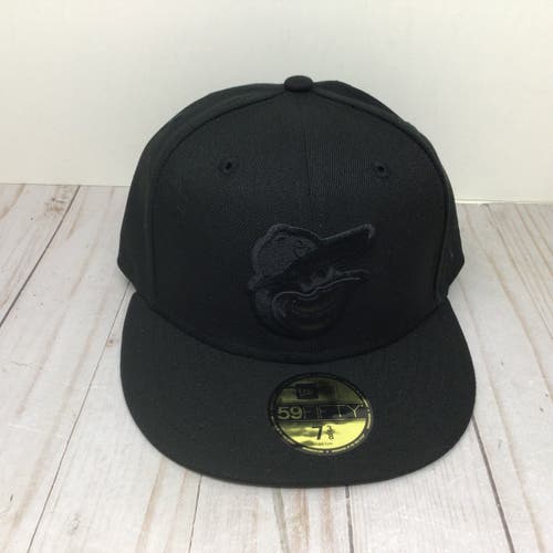 Baltimore Orioles New Era 59Fifty Fitted Monotone Hat Size 7 3/8 Black Logo (New)