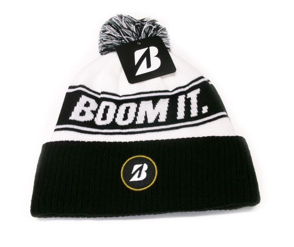 NEW Bridgestone Knit Boom It White/Black Pom Pom Winter Beanie Golf Hat/Cap