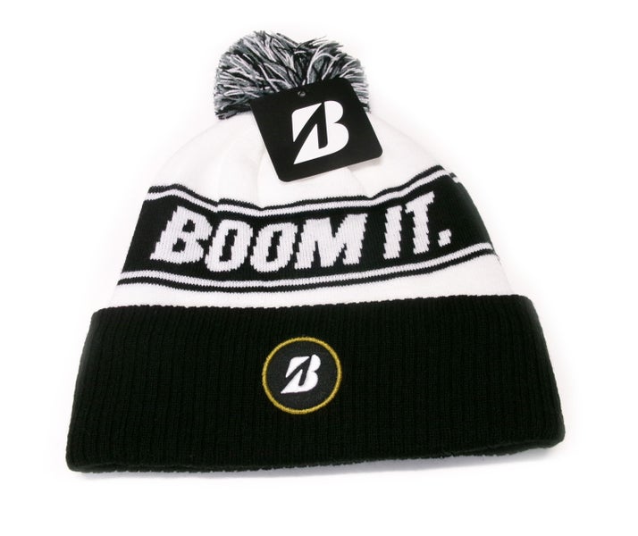 NEW Bridgestone Knit Boom It White/Black Pom Pom Winter Beanie Golf Hat/Cap