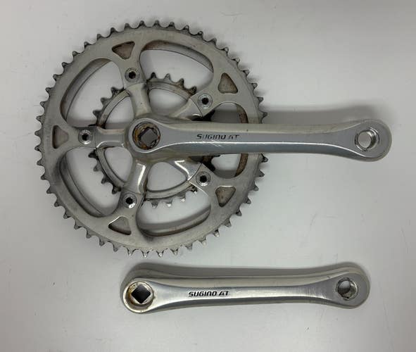 Vintage Sugino AT 170mm 50/45/28 Silver Aluminum Triple Crankset GREAT LOOK