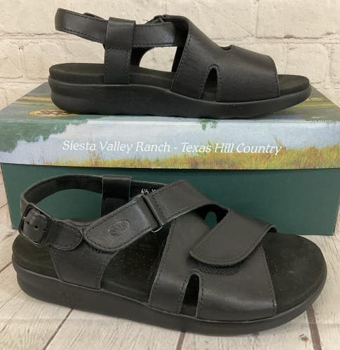 SAS 1570-013 Women's HUGGY Leather Cross Strap Sandal Black US 6.5 W